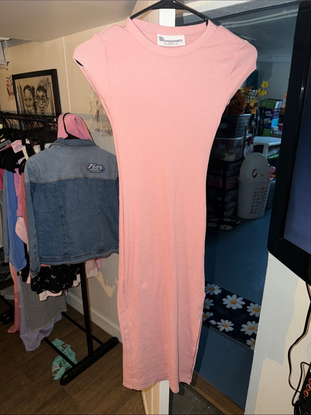 No Boundaries Light Pink Ribbed Midi Dress